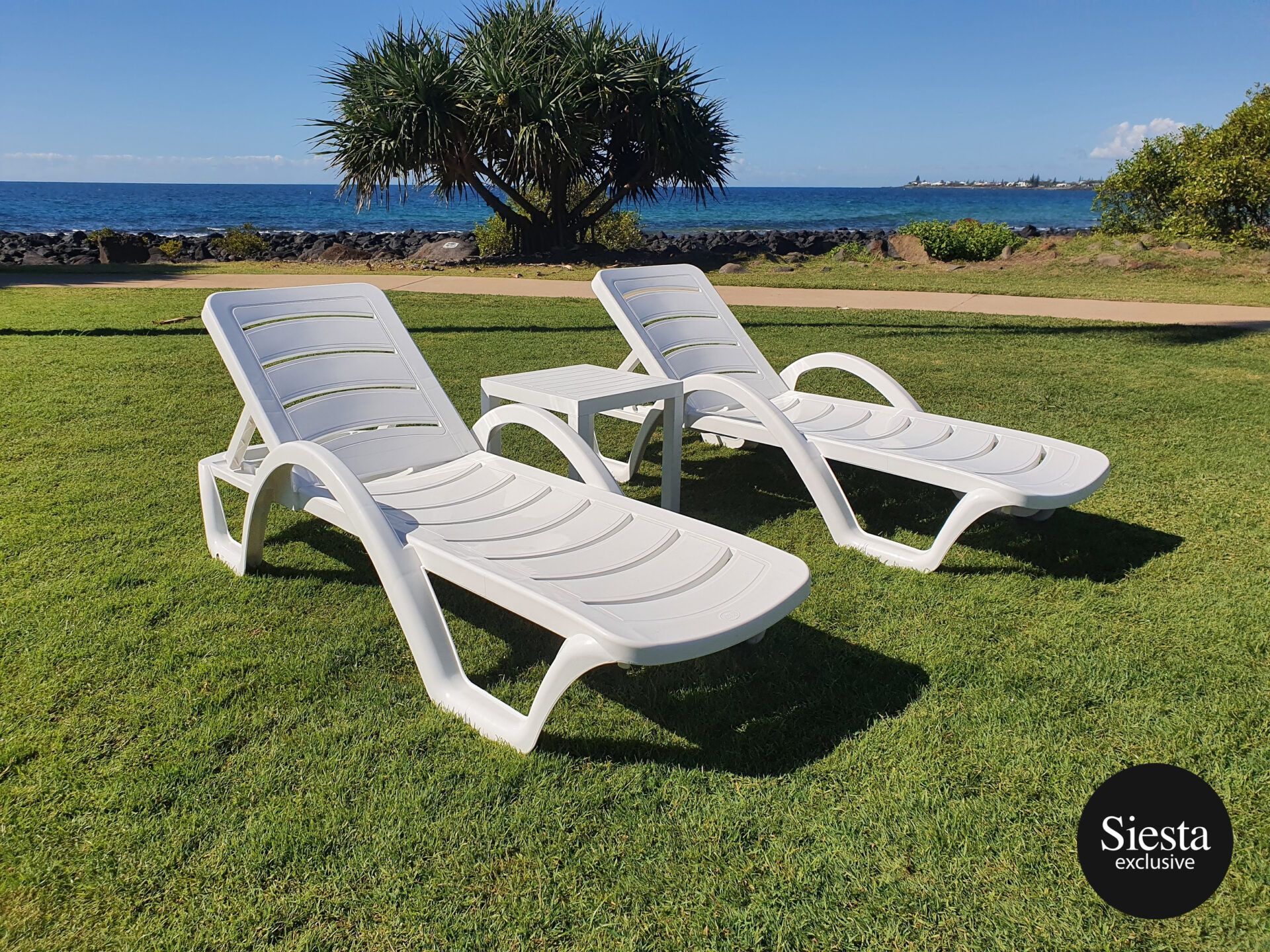 Havana Sunlounger/Ocean Side Table 3 Pc Package - White