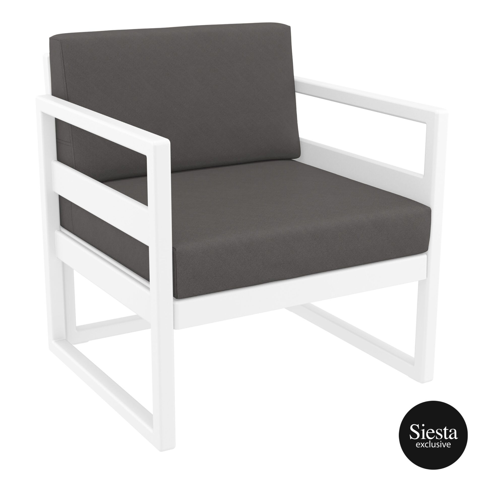 Mykonos Lounge Armchair - White with Dark Grey Cushions