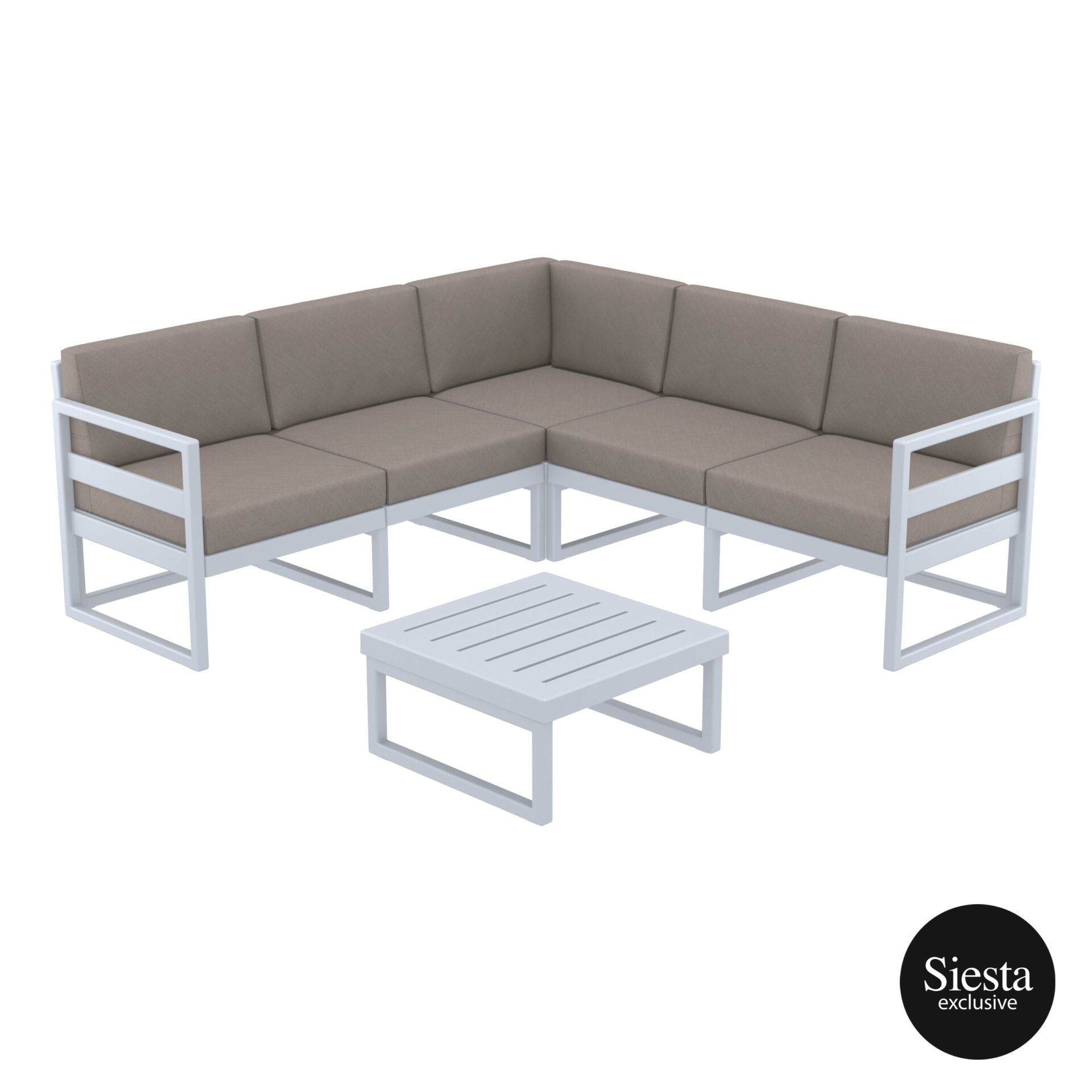 Mykonos Lounge Corner Set - Silver Grey with Brown Cushions