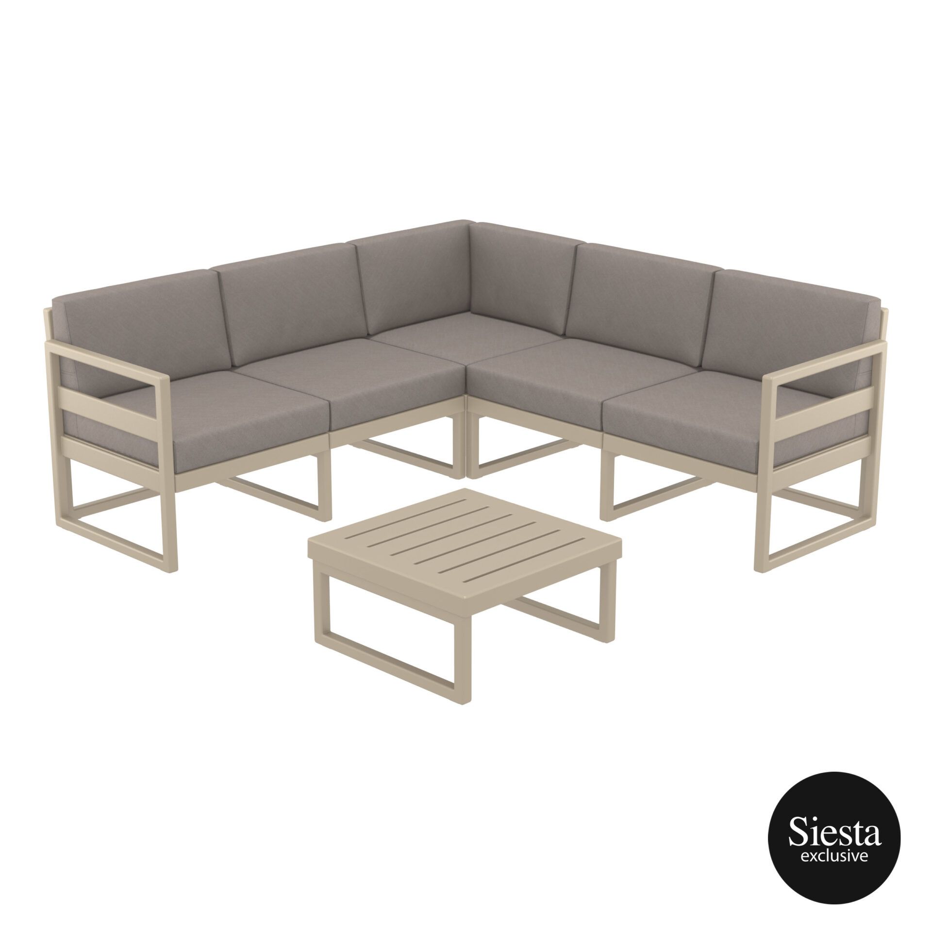 Mykonos Lounge Corner Set - Taupe with Brown Cushions