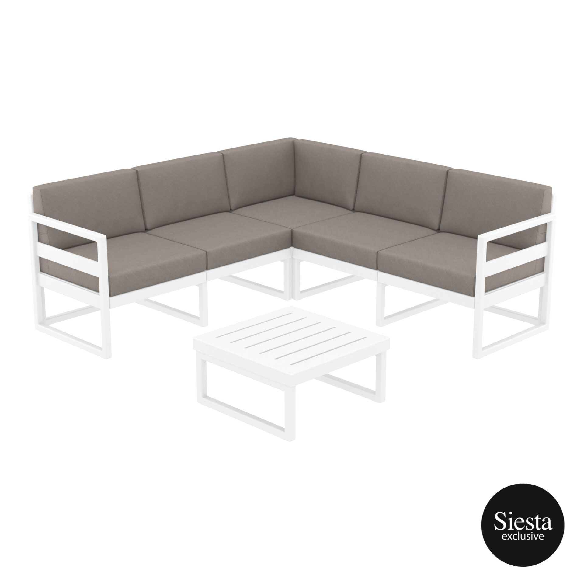 Mykonos Lounge Corner Set - White with Brown Cushions