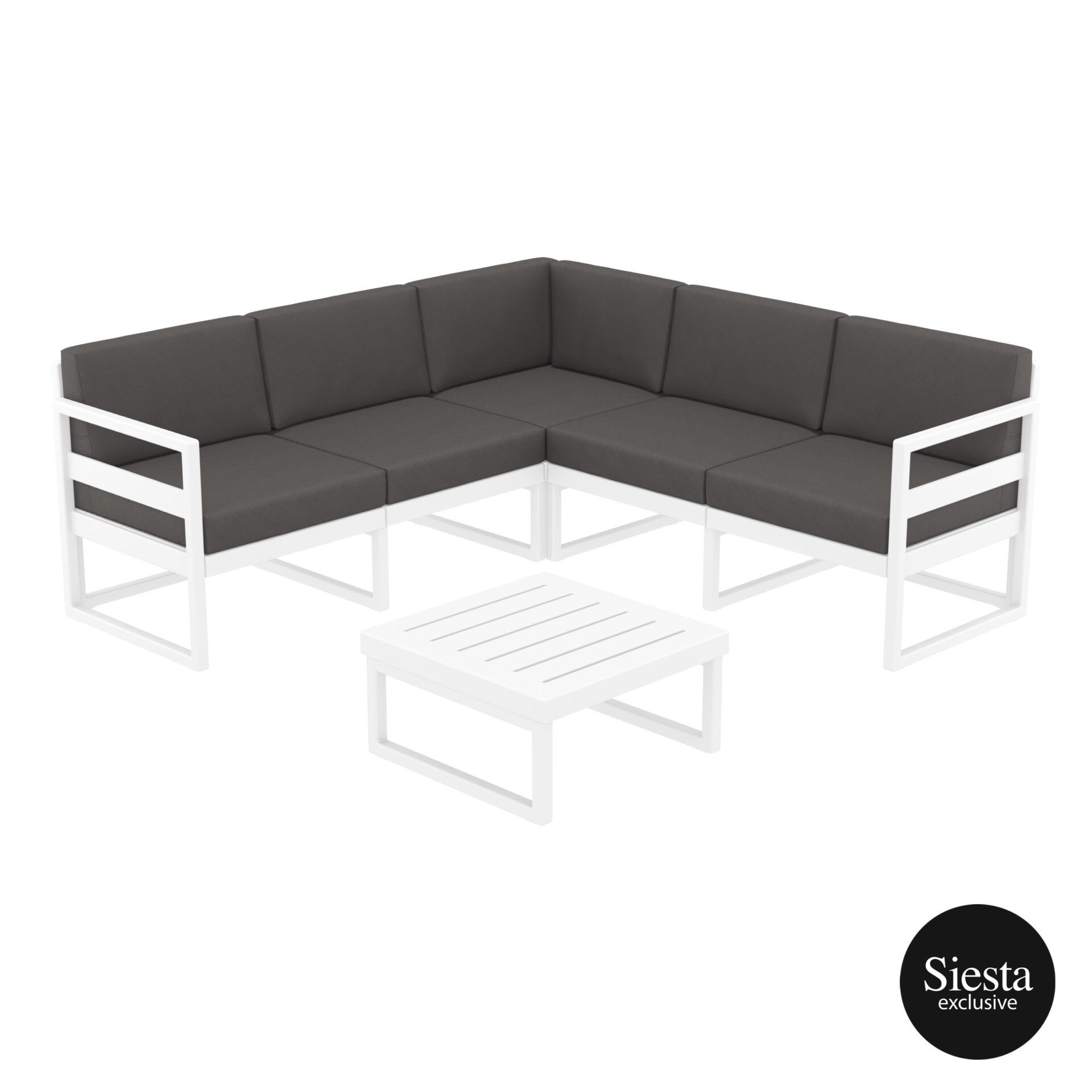 Mykonos Lounge Corner Set - White with Dark Grey Cushions