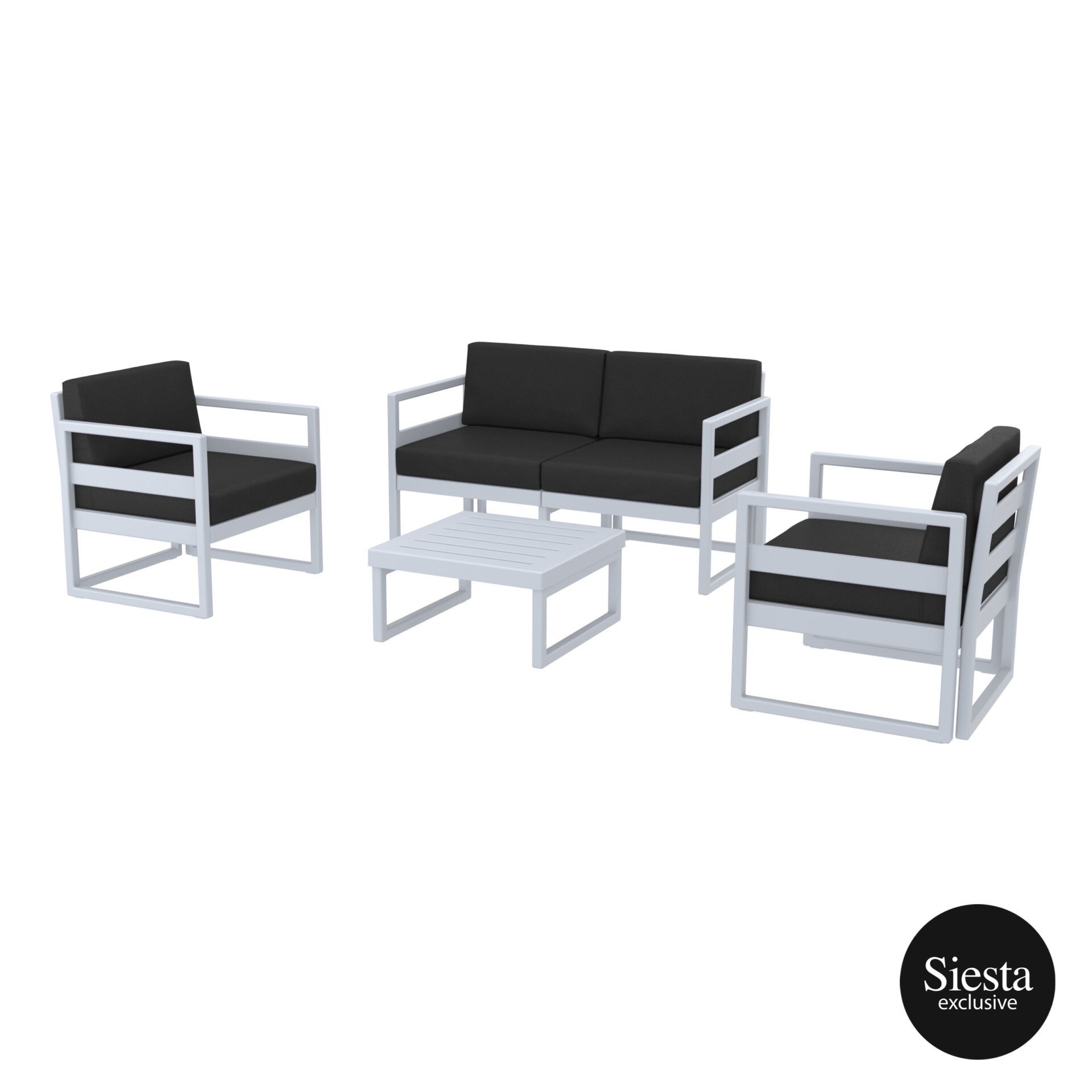 Mykonos Lounge Set - Silver Grey with Black Cushions