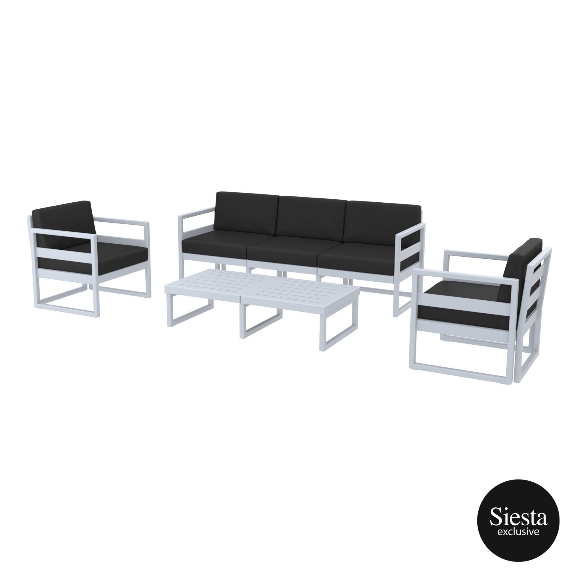 Mykonos Lounge Set XL - Silver Grey with Black Cushions