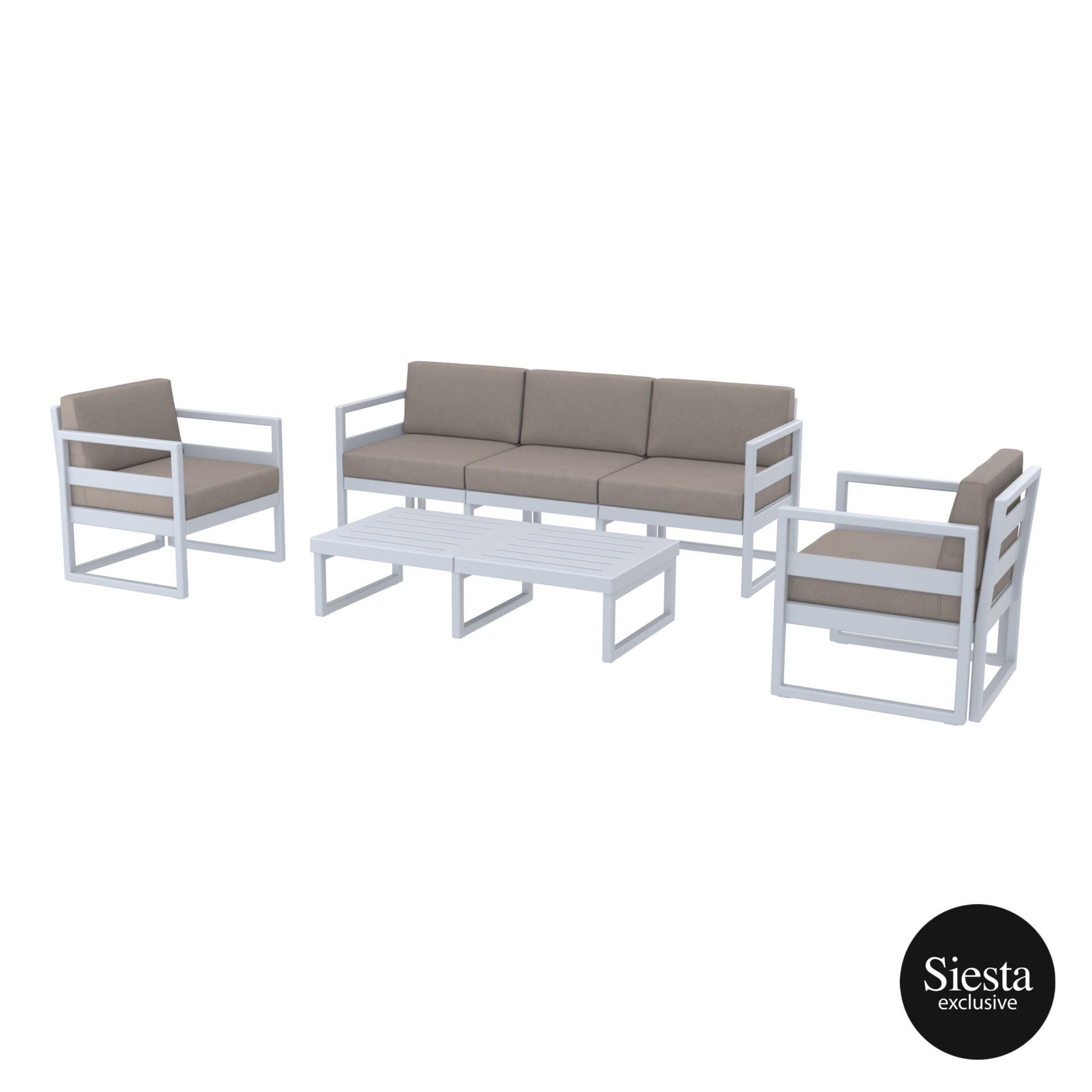 Mykonos Lounge Set XL - Silver Grey with Brown Cushions