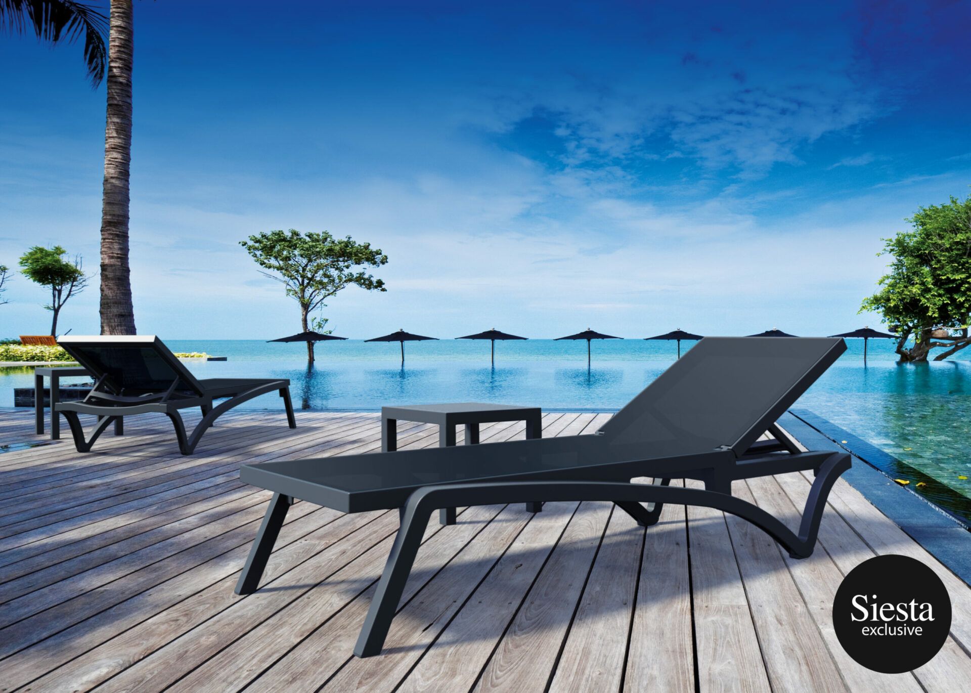 Pacific Sunlounger/Ocean Side Table 4 Pc Package - Black