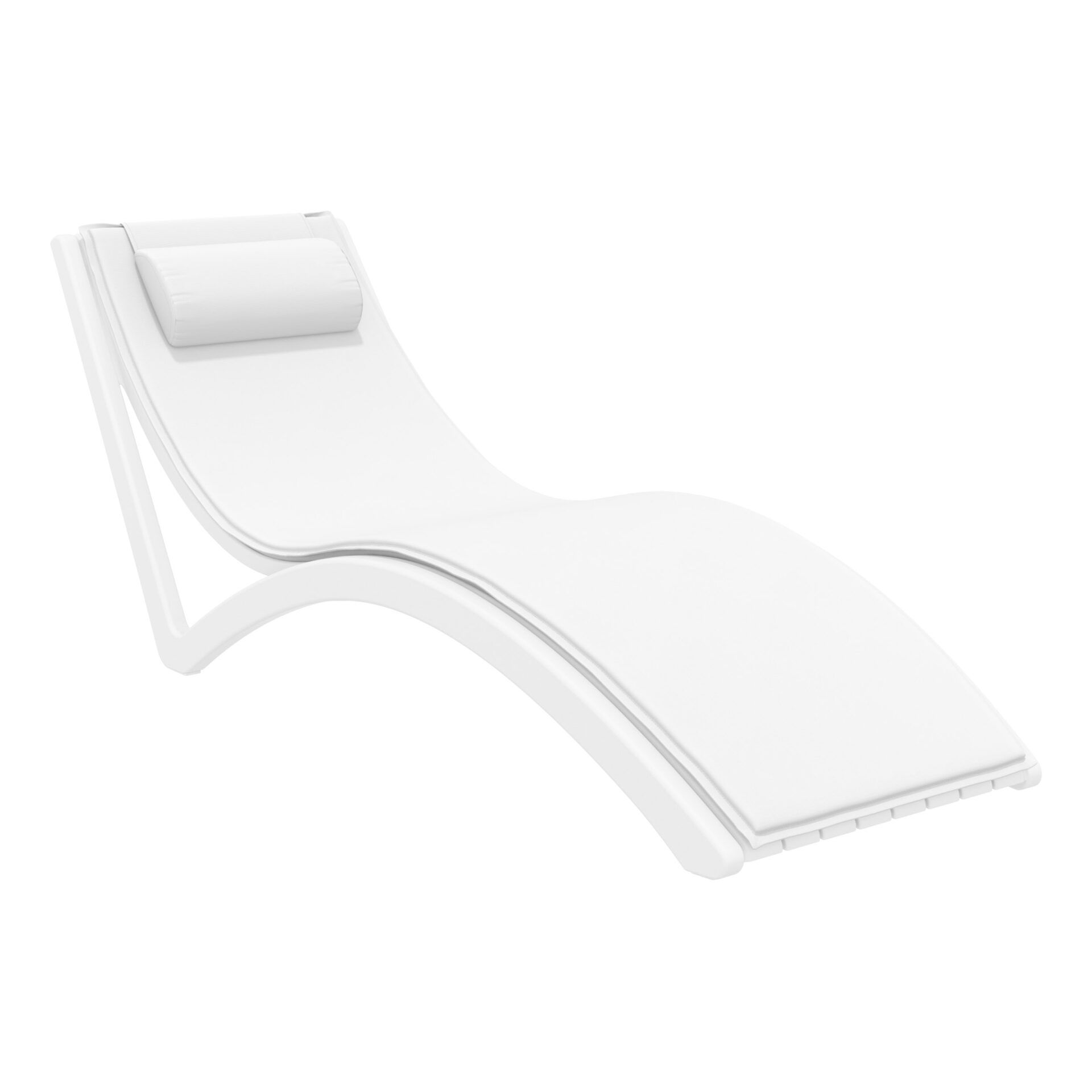 Slim Sunlounger - White with White Cushion and Pillow