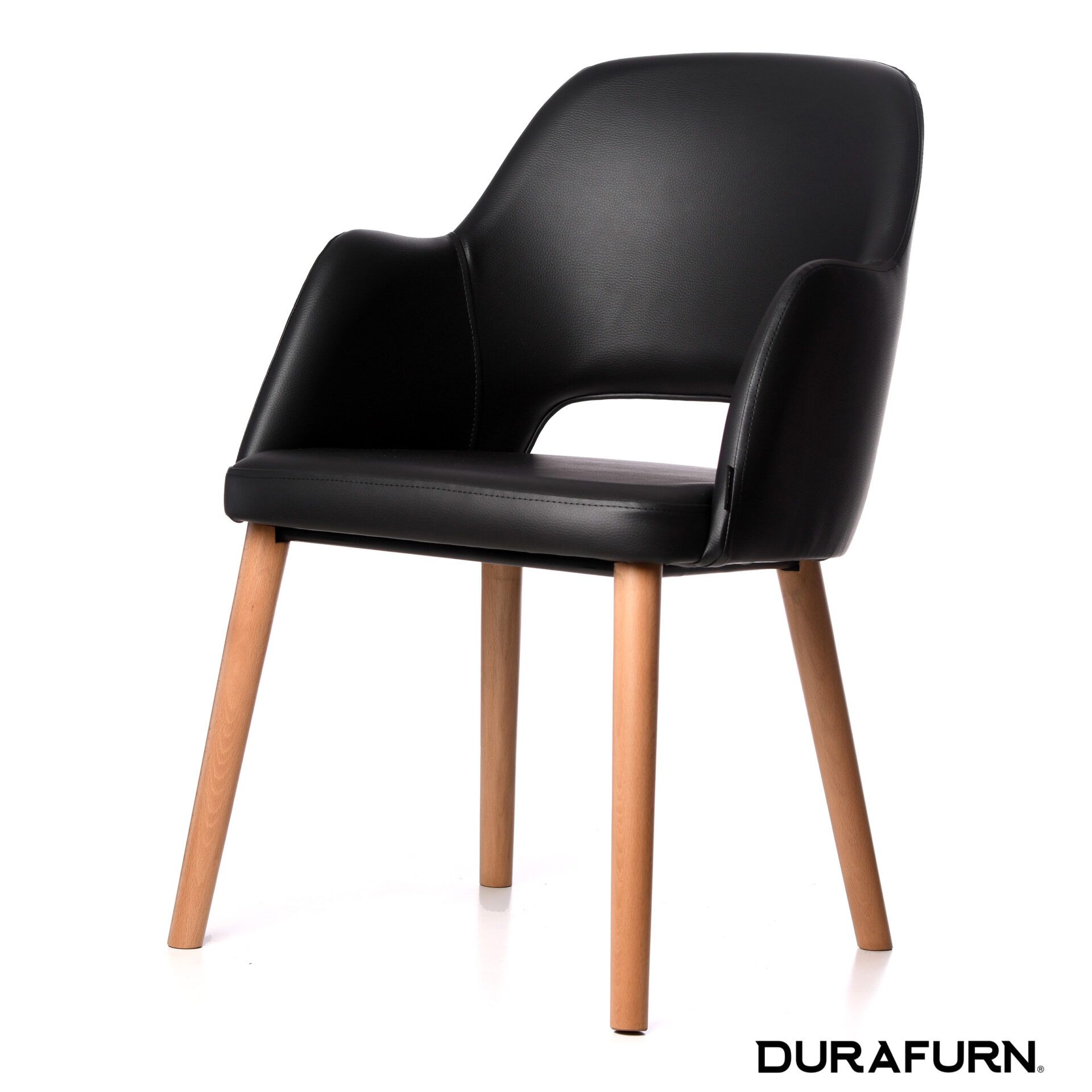 Sorbet Arm Chair- Trojan Oak Legs/Black Vinyl