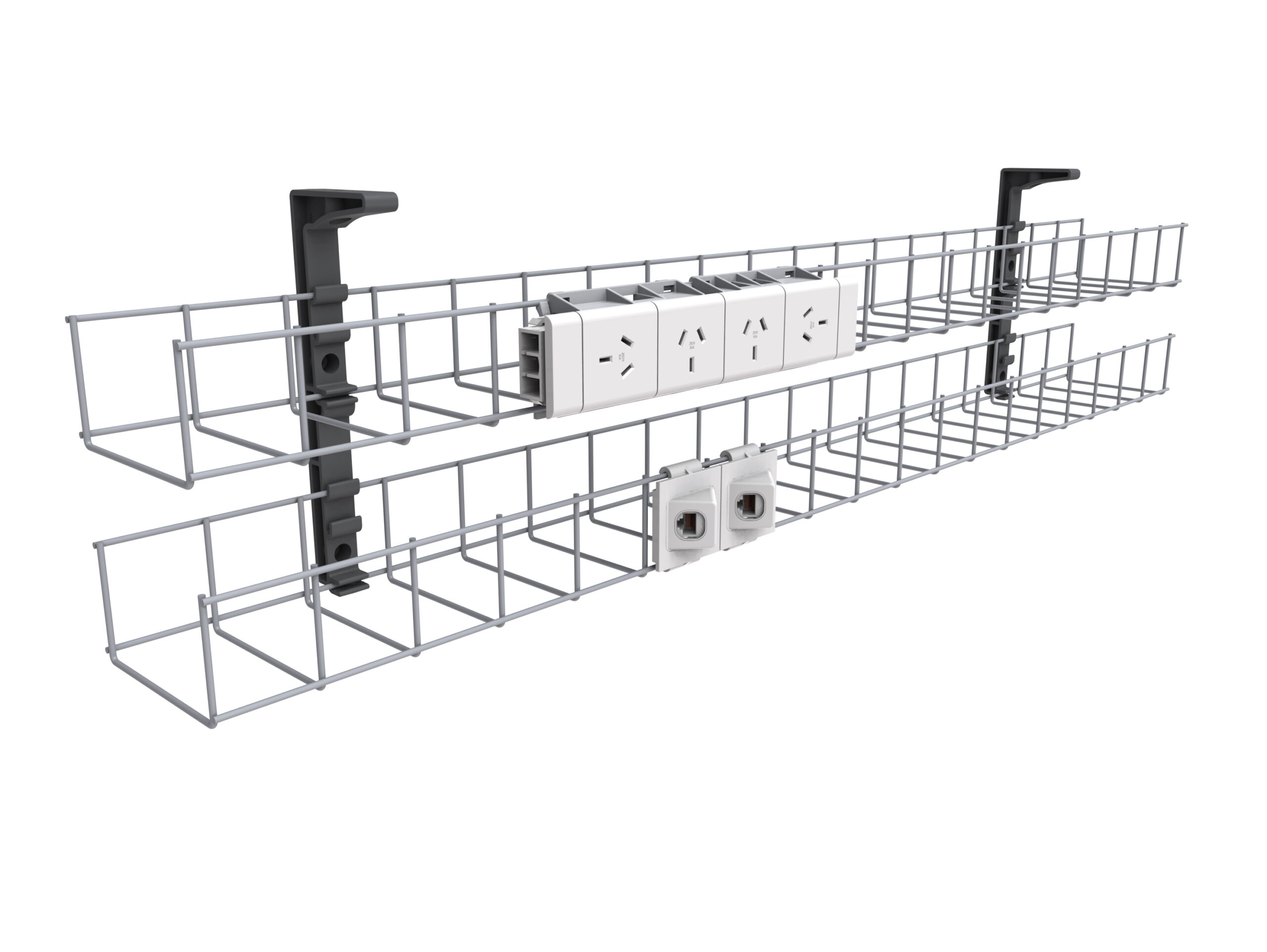 1250W Dual Tier Cable Basket 2GPO+2DATA