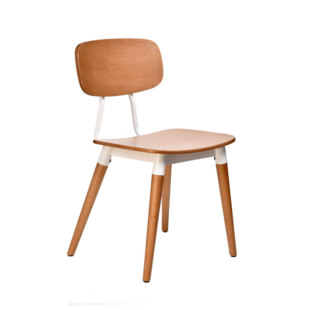 Felix Chair – Ply Seat – Lancaster Oak – White Frame image