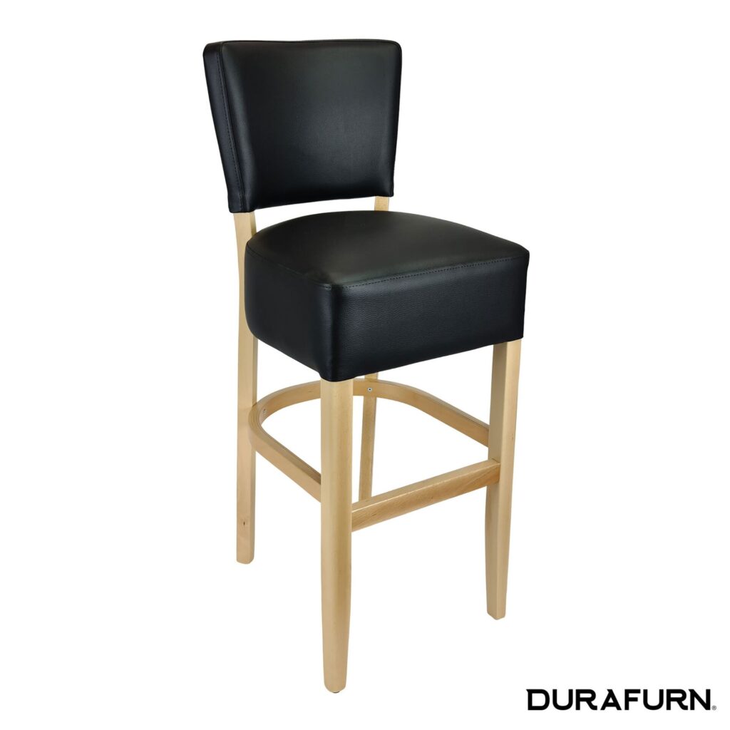 Memphis Club Barstool – Black Dolaro Vinyl Seat and Backrest – Natural Frame image