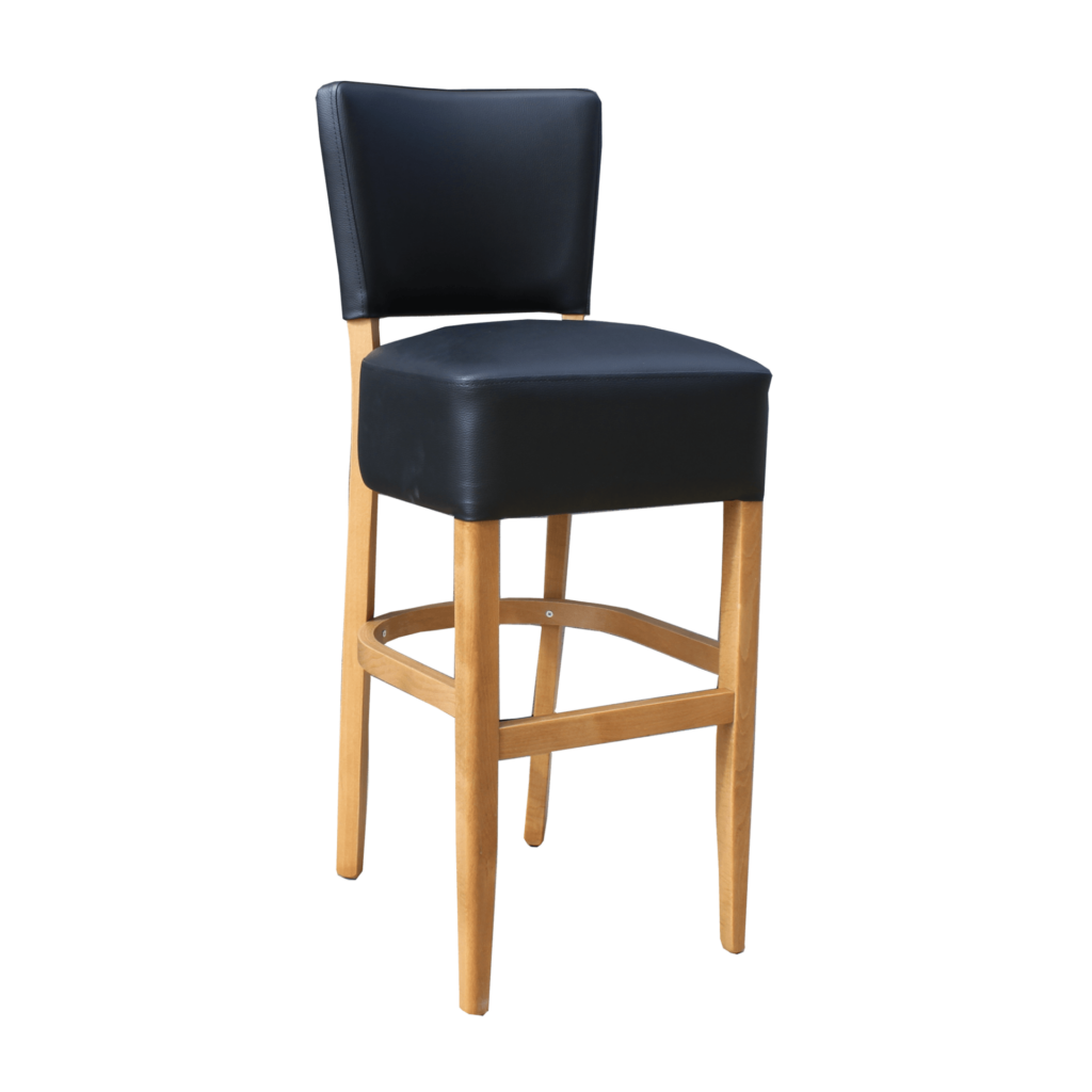 Memphis Club Barstool – Black Dolaro Vinyl Seat and Backrest – Natural Frame image