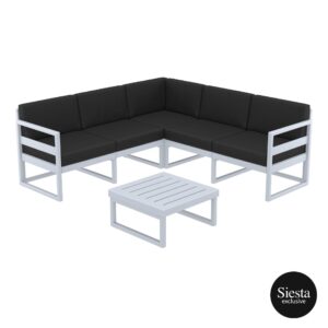 Mykonos Lounge Corner Set – Silver Grey with Black Cushions