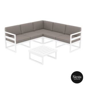 Mykonos Lounge Corner Set – White with Brown Cushions