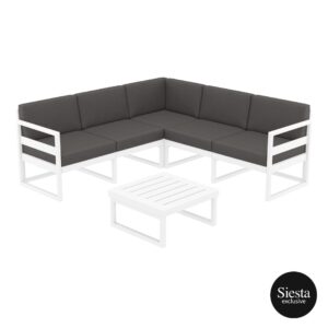 Mykonos Lounge Corner Set – White with Dark Grey Cushions
