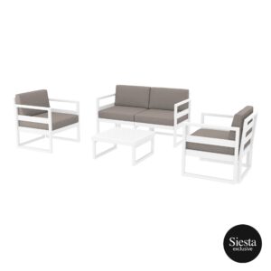 Mykonos Lounge Set – White with Brown Cushions