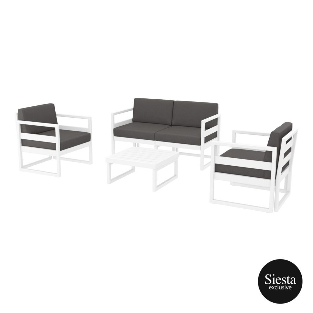 Mykonos Lounge Set – White with Dark Grey Cushions image