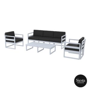 Mykonos Lounge Set XL – Silver Grey with Black Cushions