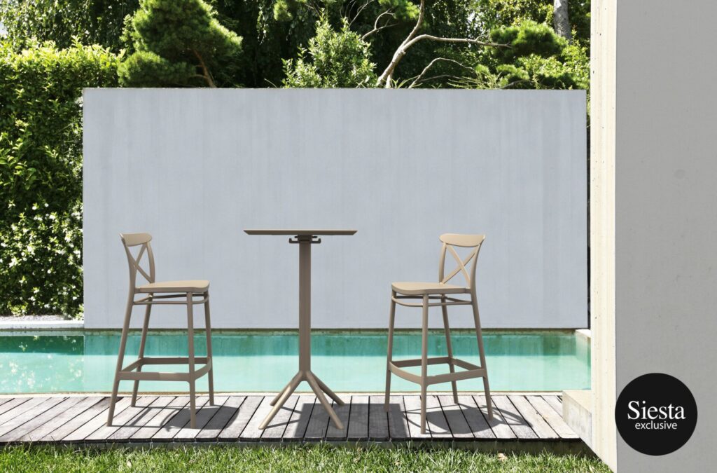 Sky Folding Bar Table 60/Cross Barstool 75 2 Seat Package – Taupe image