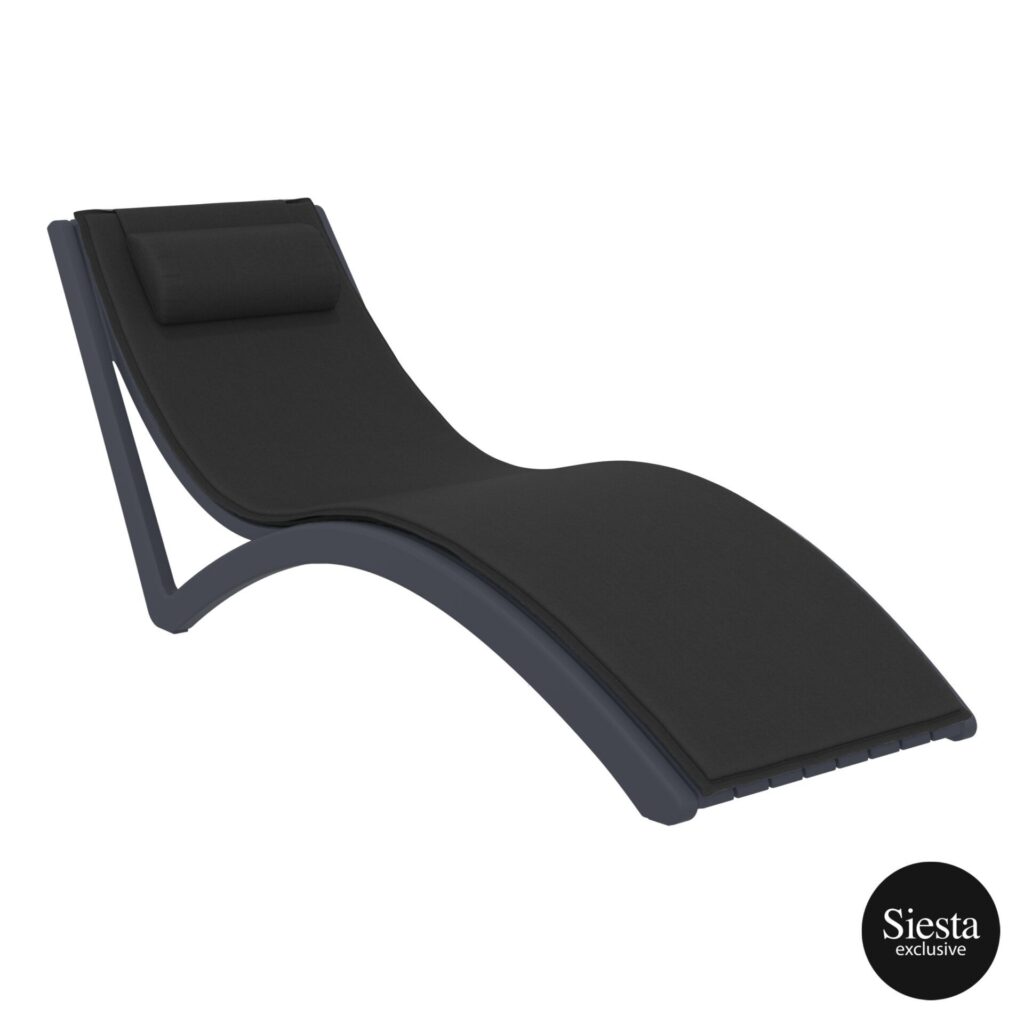 Slim Sunlounger – Anthracite with Black Cushion and Pillow image