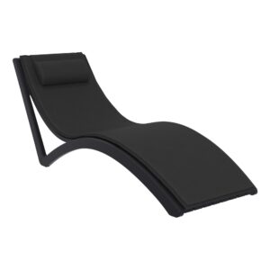 Slim Sunlounger – Black with Black Cushion and Pillow