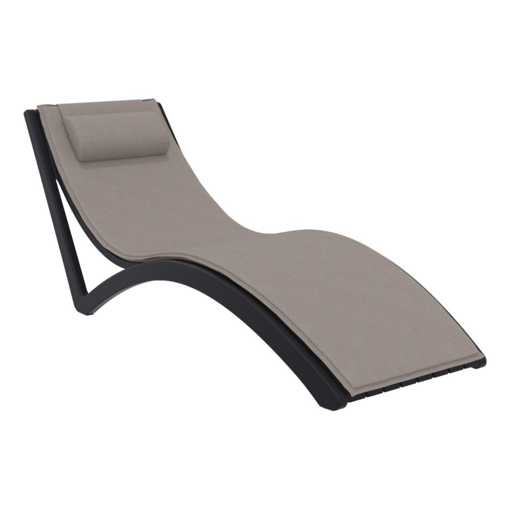 Slim Sunlounger – Black with Light Brown Cushion and Pillow image