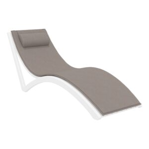 Slim Sunlounger – White with Light Brown Cushion and Pillow