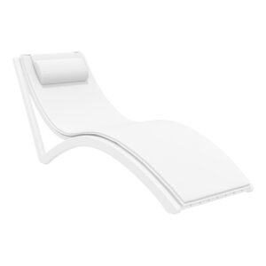 Slim Sunlounger – White with White Cushion and Pillow