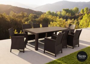 Vegas Medium Table/California Armchair 8 Seat Rattan Package – Chocolate