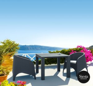 Vegas Table/Aruba Armchair 2 Seat Rattan Package – White