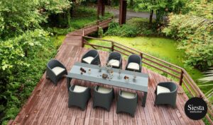 Vegas XL Table/Aruba Armchair 8 Seat Rattan Package – White